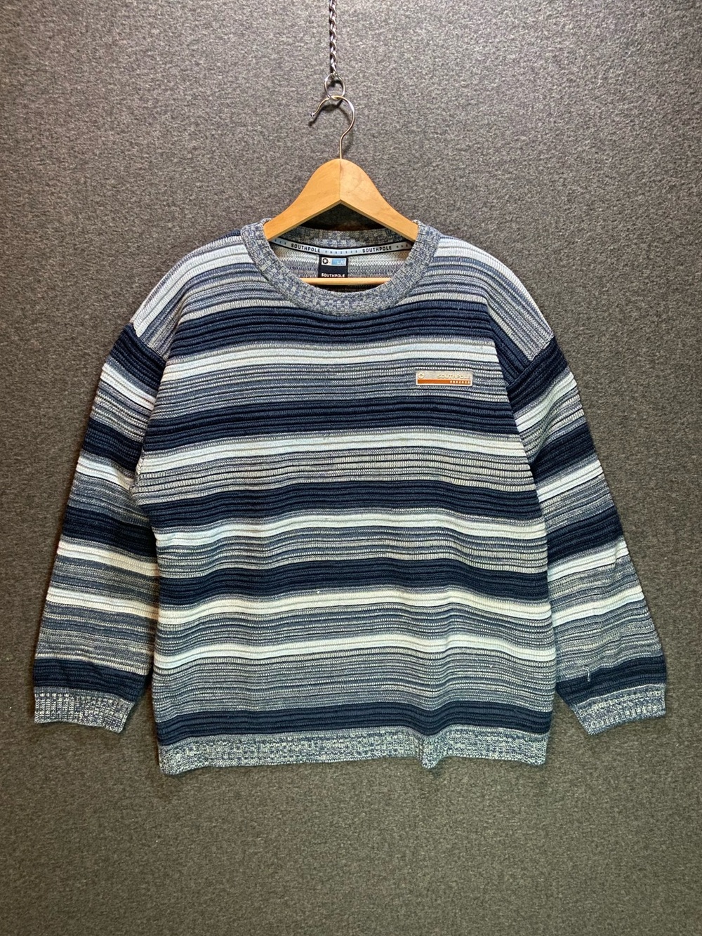 VTG Y2K Southpole Striped Knit Sweater Mens Large Blue Grey Skater Cyber